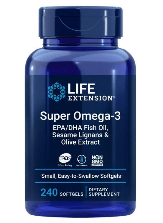 Life Extension Super Omega - 3 EPA/DHA Fish Oil, Sesame Lignans & Olive Extract - 240 softgels - Lilly’s Pharmacy & Health Store