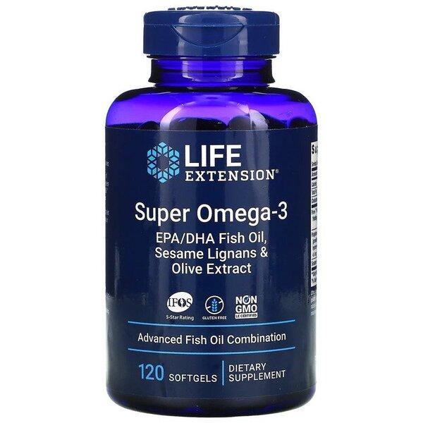 Life Extension Super Omega3 EPA/DHA Fish Oil, Sesame Lignans & Olive Extract 120 softgels- Lillys Pharmacy and Health Store