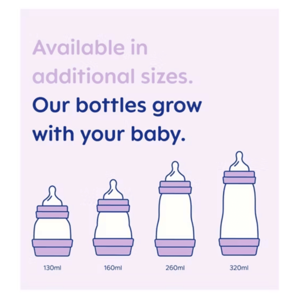 MAM Easy Start Bottle Set 0+Months 4 x 260ml Body Bottles, 2 x 130ml Bottles With Slow Flow Teats Size 0, 2 x 160ml Bottles With Slow Flow Teats Size 1, 0-2 Months Start Soother, Soft Bottle Spout, Hold My Bottle Handle- Lillys Pharmacy and Health Store