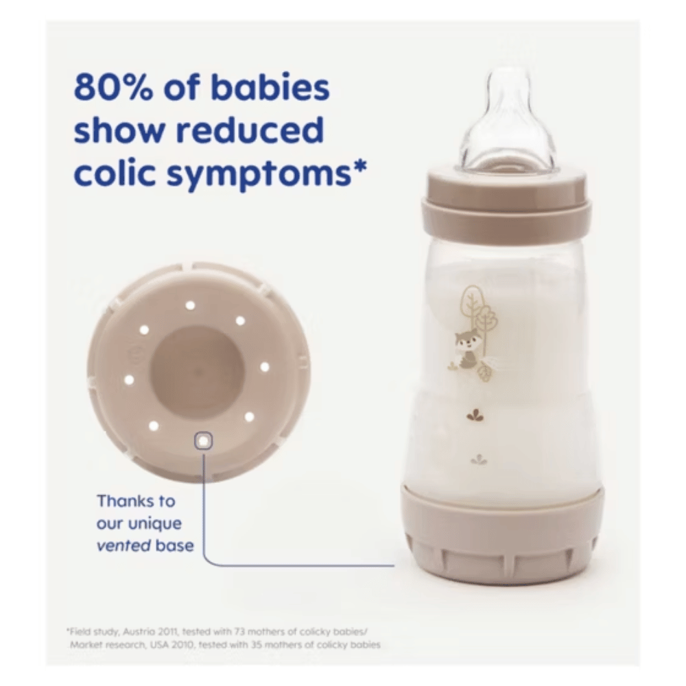 MAM Easy Start Bottle Set 0+Months 4 x 260ml Body Bottles, 2 x 130ml Bottles With Slow Flow Teats Size 0, 2 x 160ml Bottles With Slow Flow Teats Size 1, 0-2 Months Start Soother, Soft Bottle Spout, Hold My Bottle Handle- Lillys Pharmacy and Health Store