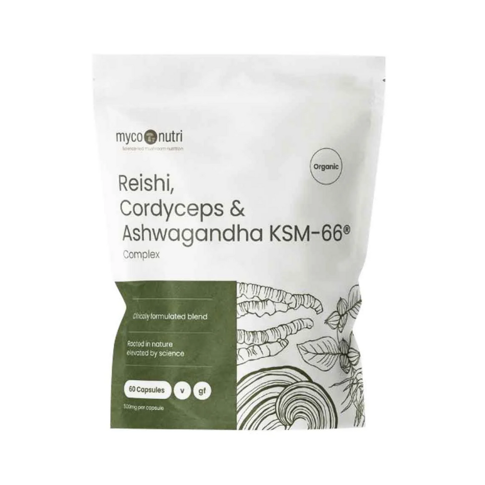 MycoNutri Organic Reishi-Cordyceps and Ashwagandha Complex Capsules- Lillys Pharmacy and Health Store