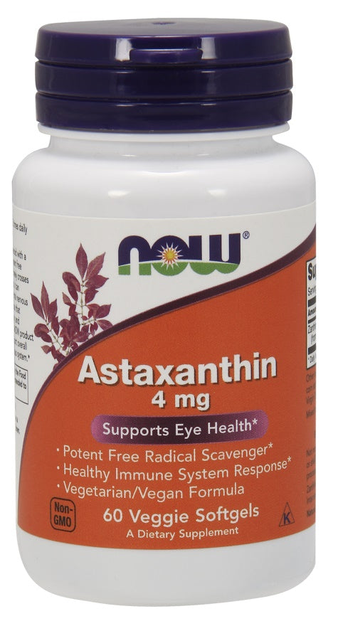 NOW Foods Astaxanthin, 4mg - 60 veggie softgels - Lilly's Pharmacy