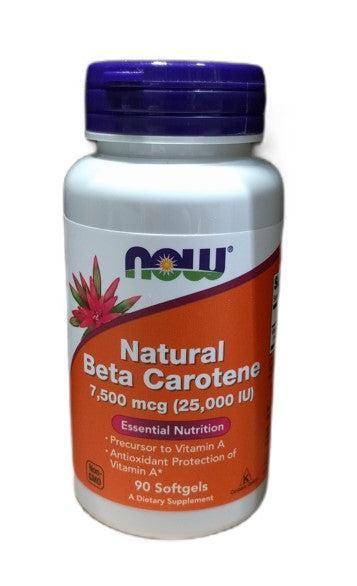 NOW Foods Beta Carotene Natural, 7 500 mcg (25 000 IU) - 90 softgels - Lilly's Pharmacy