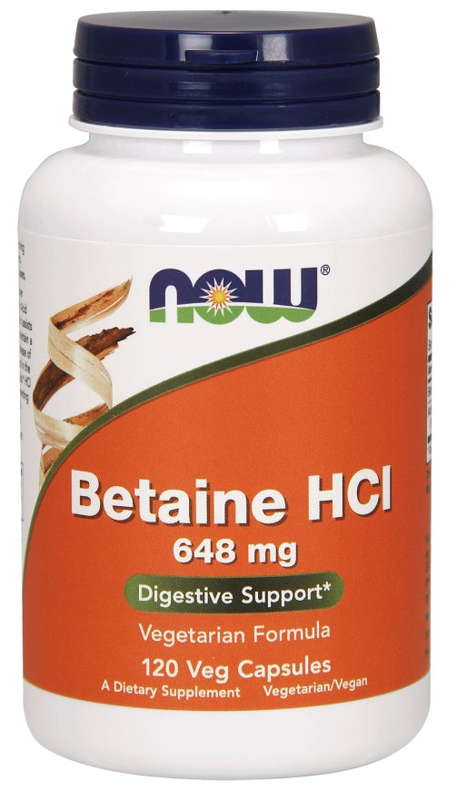 NOW Foods Betaine HCl, 648mg - 120 Vcaps - Lilly's Pharmacy