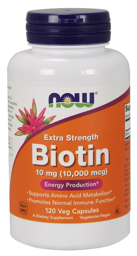 NOW Foods Biotin, 10mg Extra Strength - 120 Vcaps - Lilly's Pharmacy