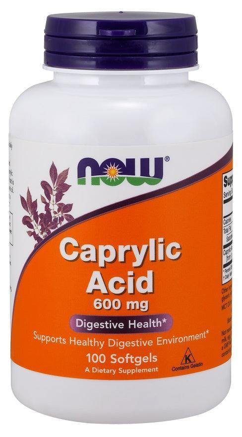 NOW Foods Caprylic Acid, 600mg - 100 softgels- Lillys Pharmacy and Health Store