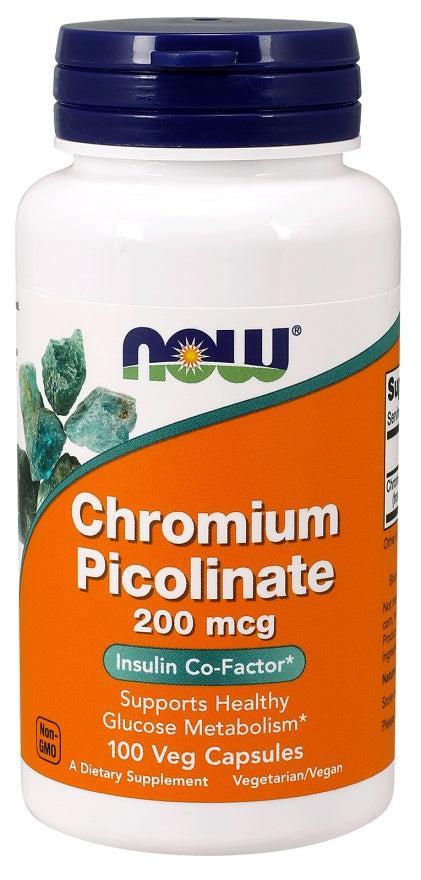 NOW Foods Chromium Picolinate, 200mcg - 100 vcaps- Lillys Pharmacy and Health Store