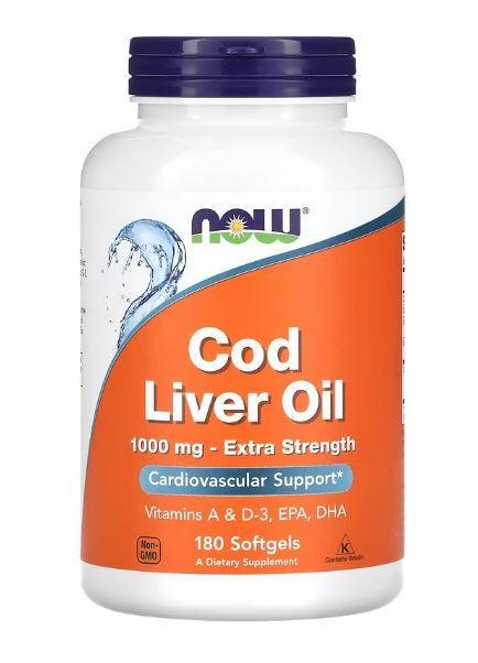 NOW Foods Cod Liver Oil, 1000mg Extra Strength - 180 softgels- Lillys Pharmacy and Health Store