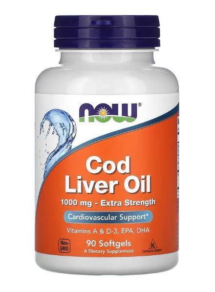 NOW Foods Cod Liver Oil, 1000mg Extra Strength - 90 softgels- Lillys Pharmacy and Health Store