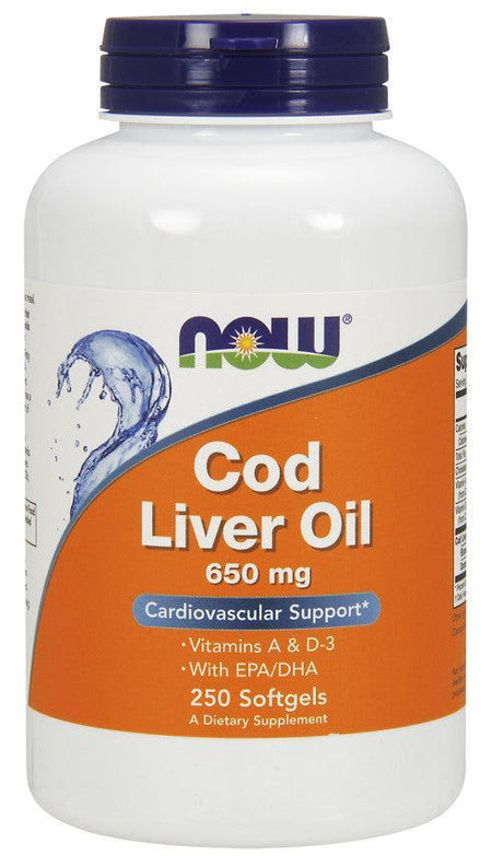 NOW Foods Cod Liver Oil, 650mg - 250 softgels- Lillys Pharmacy and Health Store
