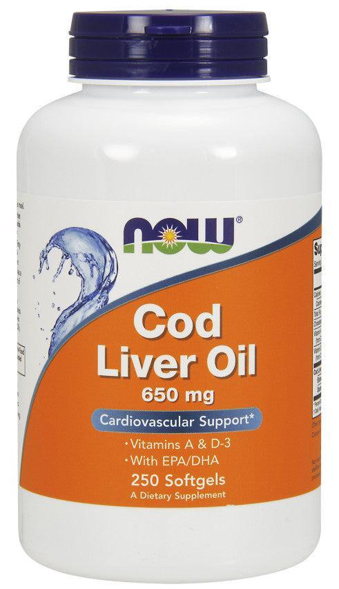 NOW Foods Cod Liver Oil, 650mg - 250 softgels- Lillys Pharmacy and Health Store