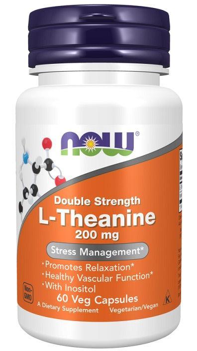 NOW Foods Double Strength L-Theanine, 200mg - 60 vcaps- Lillys Pharmacy and Health Store