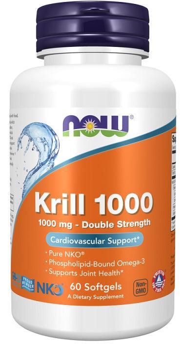 NOW Foods Krill Oil, 1000mg Double Strength - 60 softgels- Lillys Pharmacy and Health Store