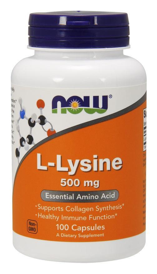 NOW Foods L-Lysine, 500mg - 100 vcaps- Lillys Pharmacy and Health Store