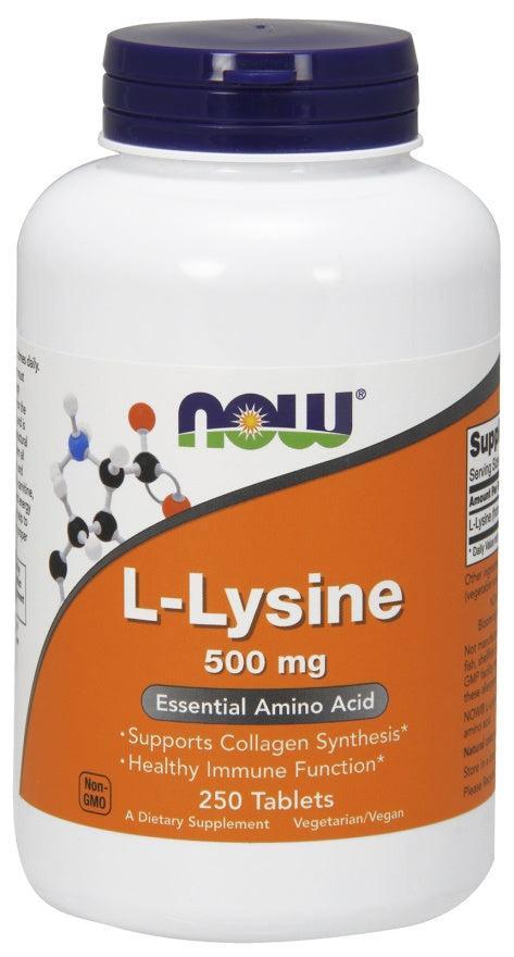 NOW Foods L-Lysine, 500mg - 250 tablets- Lillys Pharmacy and Health Store