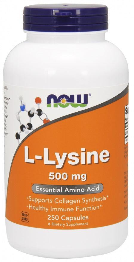 NOW Foods L-Lysine, 500mg - 250 vcaps- Lillys Pharmacy and Health Store