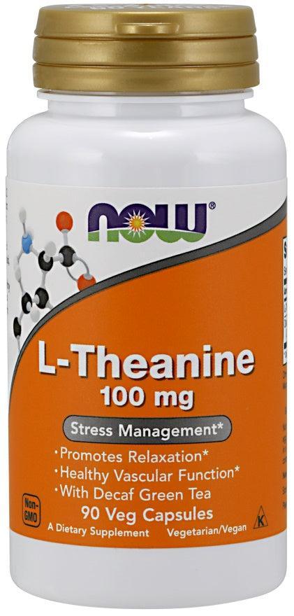 NOW Foods L-Theanine with Decaf Green Tea, 100mg - 90 vcaps- Lillys Pharmacy and Health Store