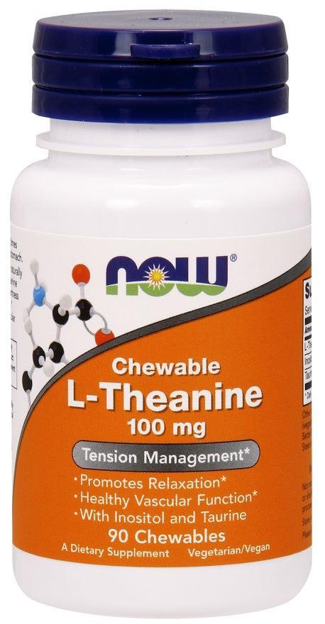 NOW Foods L-Theanine with Inositol and Taurine, 100mg - 90 chewables- Lillys Pharmacy and Health Store
