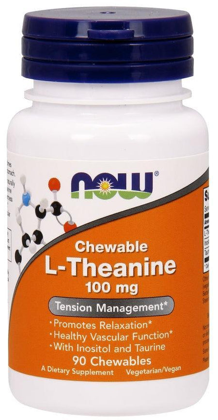 NOW Foods L-Theanine with Inositol and Taurine, 100mg - 90 chewables- Lillys Pharmacy and Health Store