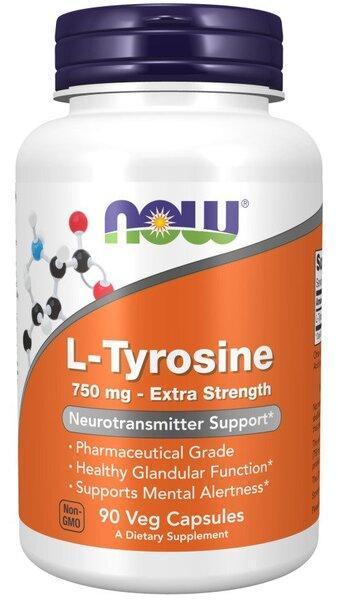 NOW Foods L-Tyrosine, Extra Strength 750mg - 90 vcaps- Lillys Pharmacy and Health Store