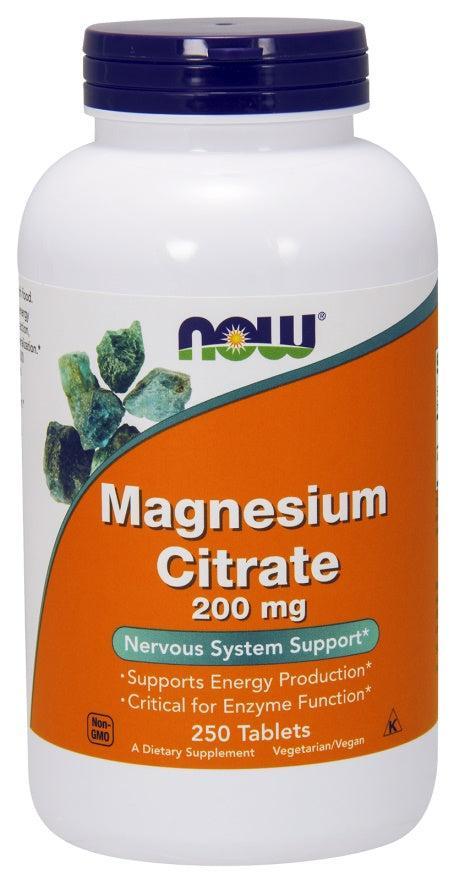 NOW Foods Magnesium Citrate, 200mg - 250 tablets- Lillys Pharmacy and Health Store