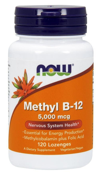 NOW Foods Methyl B-12 with Folic Acid, 5000mcg - 120 lozenges- Lillys Pharmacy and Health Store