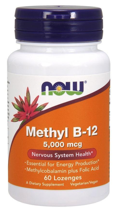 NOW Foods Methyl B-12 with Folic Acid, 5000mcg - 60 lozenges- Lillys Pharmacy and Health Store