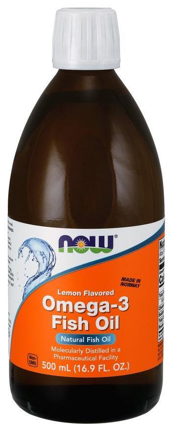 NOW Foods Omega-3 Fish Oil Liquid, Lemon - 500 ml.- Lillys Pharmacy and Health Store