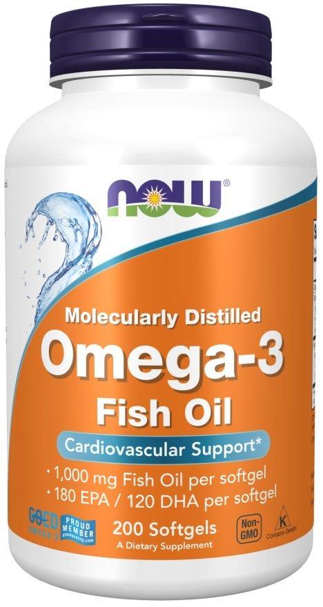NOW Foods Omega-3 Fish Oil, Molecularly Distilled - 200 softgels- Lillys Pharmacy and Health Store