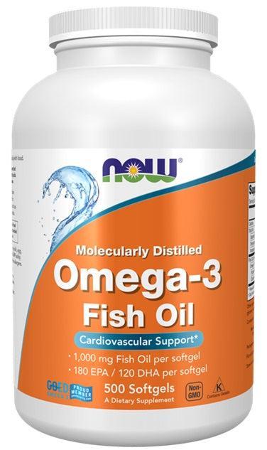 NOW Foods Omega-3 Fish Oil, Molecularly Distilled - 500 softgels- Lillys Pharmacy and Health Store