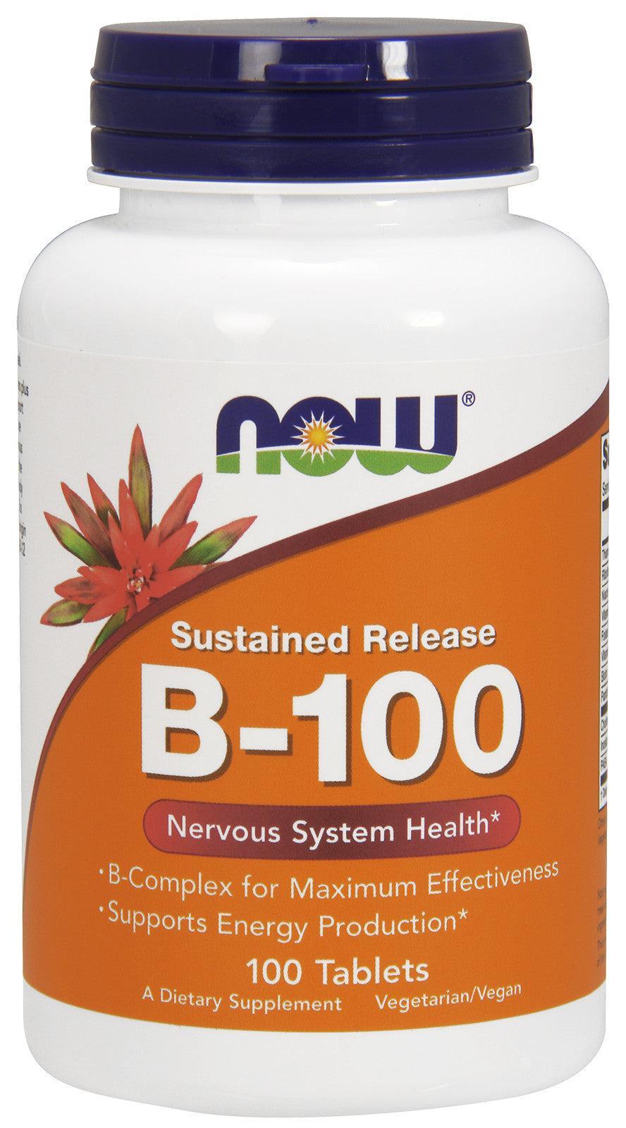 NOW Foods Vitamin B-100 Sustained Release - 100 tabs- Lillys Pharmacy and Health Store