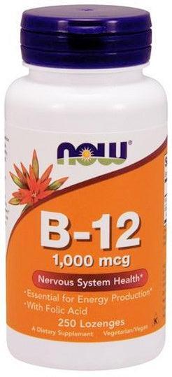 NOW Foods Vitamin B-12 with Folic Acid, 1000mcg - 250 lozenges- Lillys Pharmacy and Health Store