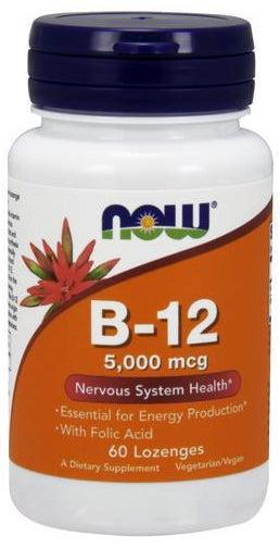 NOW Foods Vitamin B-12 with Folic Acid, 5000mcg - 60 lozenges- Lillys Pharmacy and Health Store