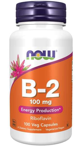 NOW Foods Vitamin B-2 Riboflavin, 100mg - 100 vcaps- Lillys Pharmacy and Health Store