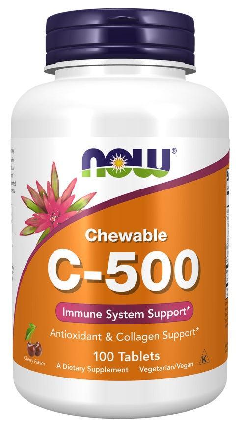 NOW Foods Vitamin C-500 Chewable, Cherry - 100 tabs- Lillys Pharmacy and Health Store