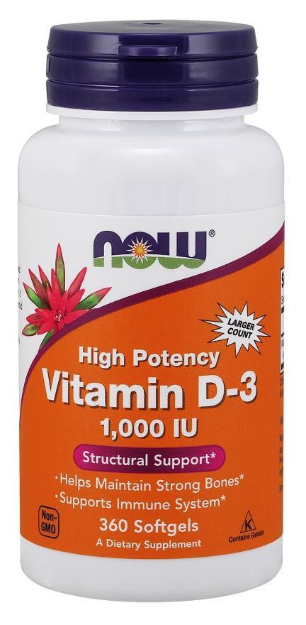 NOW Foods Vitamin D-3, 1000 IU - 360 softgels- Lillys Pharmacy and Health Store