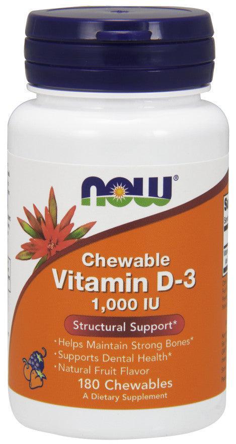 NOW Foods Vitamin D-3, 1000 IU (Chewable) - 180 chewables- Lillys Pharmacy and Health Store