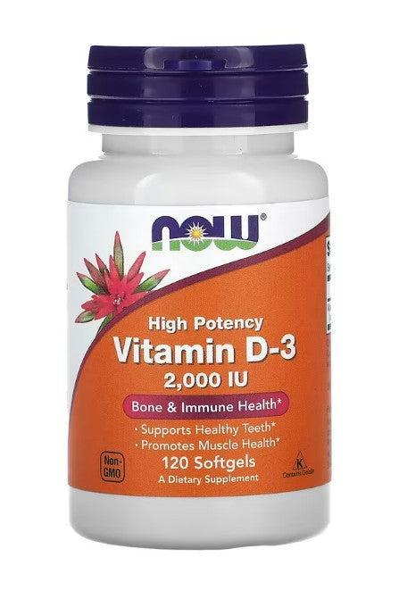 NOW Foods Vitamin D-3, 2000 IU - 120 softgels- Lillys Pharmacy and Health Store