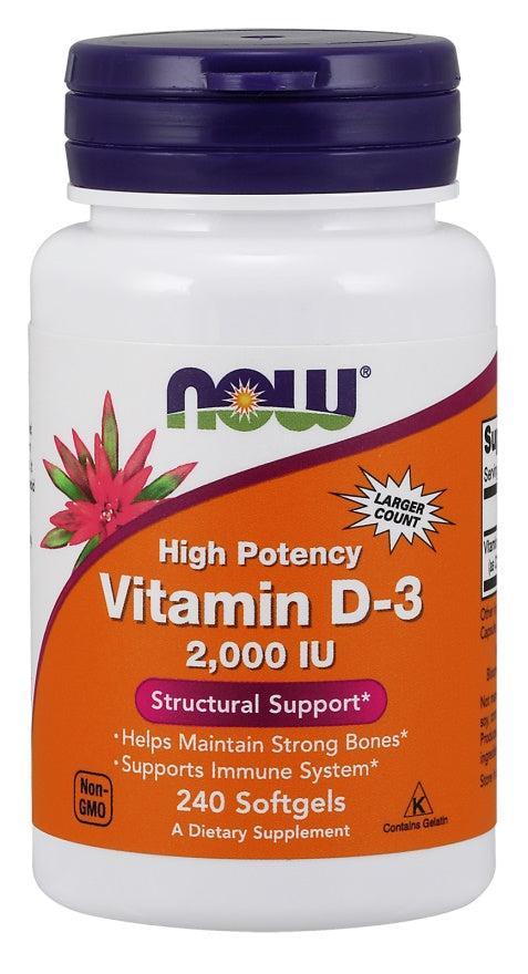 NOW Foods Vitamin D-3, 2000 IU - 240 softgels- Lillys Pharmacy and Health Store
