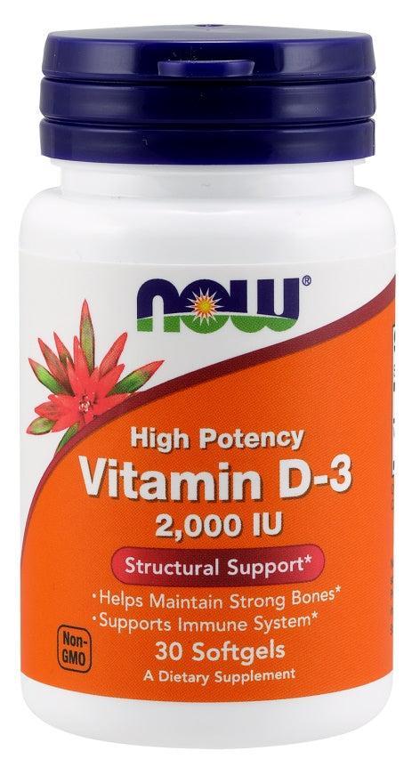 NOW Foods Vitamin D-3, 2000 IU - 30 softgels- Lillys Pharmacy and Health Store