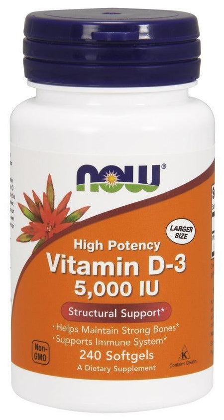 NOW Foods Vitamin D-3, 5000 IU - 240 softgels- Lillys Pharmacy and Health Store