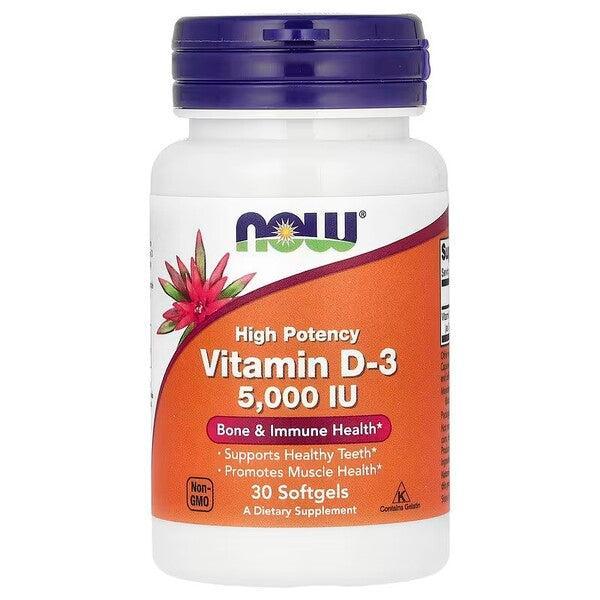 NOW Foods Vitamin D-3, 5000 IU - 30 softgels- Lillys Pharmacy and Health Store