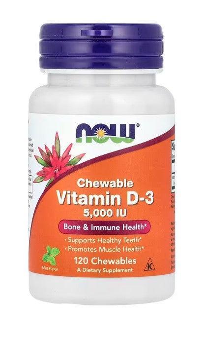 NOW Foods Vitamin D-3, 5000 IU (Chewable) - 120 Chewables - Lilly's Pharmacy