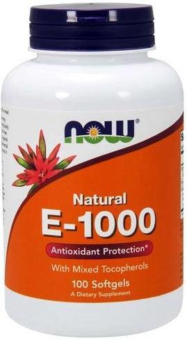 NOW Foods Vitamin E-1000 - Natural (Mixed Tocopherols) - 100 softgels - Lilly's Pharmacy