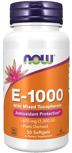 NOW Foods Vitamin E-1000 - Natural (Mixed Tocopherols) - 50 softgels - Lilly's Pharmacy