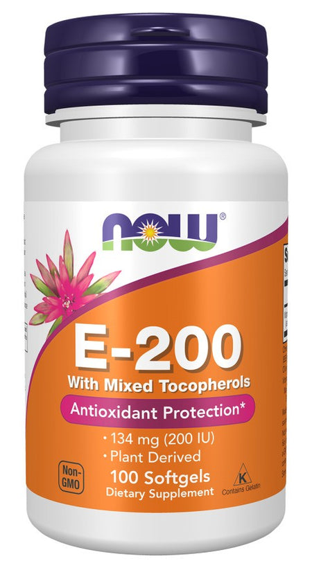 NOW Foods Vitamin E-200 with Mixed Tocopherols - 100 softgels - Lilly's Pharmacy
