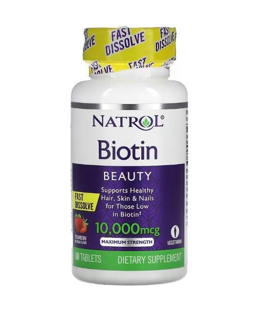 Natrol Biotin Fast Dissolve, 10000mcg (Strawberry) 60 tabs- Lillys Pharmacy and Health Store