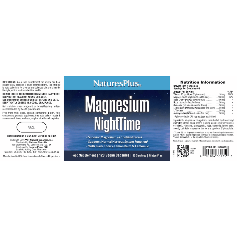 NaturesPlus Magnesium NightTime Capsules 120's- Lillys Pharmacy and Health Store