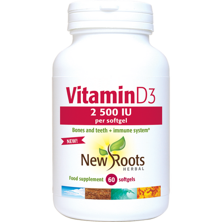 New Roots Vitamin D3 2 500 IU 60 Softgels- Lillys Pharmacy and Health Store