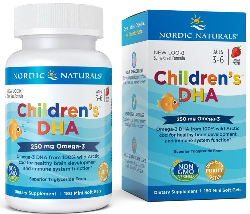 Nordic Naturals Children's DHA, 250mg Omega3 Strawberry 180 mini softgels- Lillys Pharmacy and Health Store